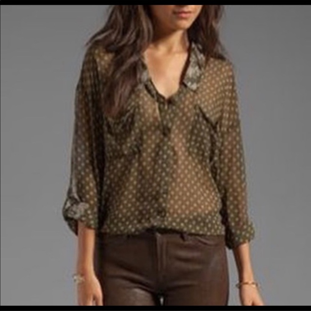 Free People olive green button down blouse